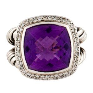 DAVID YURMAN DIAMOND & AMETHYST STERLING SILVER 925 ALBION COCKTAIL RING